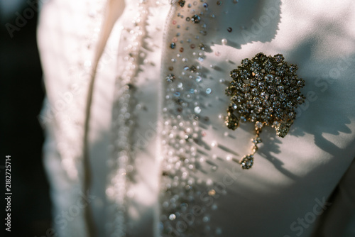 Elegant Beaded Garment with Intricate Brooch