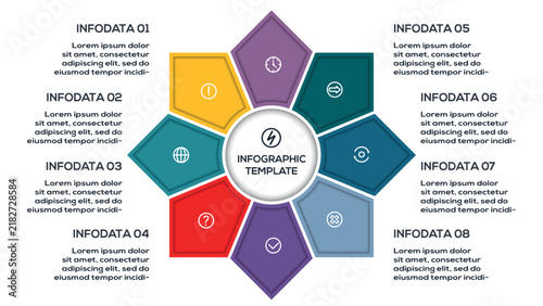 Business Process infographic with 8 steps, options, parts or processes. Business data visualization.