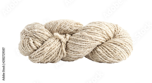 Obraz na płótnie Twisted skein of natural coarse undyed wool linen blend yarn
