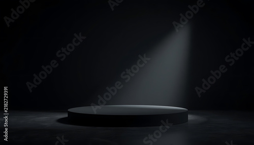 Spotlight on Empty Theater Stage with Dramatic Blue Light, Dark Background, and Atmospheric Stage Lighting for Performance and Creative Design