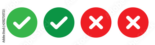 Green checkmark and red cross icon set inside solid circles provides visual confirmation for web interfaces.