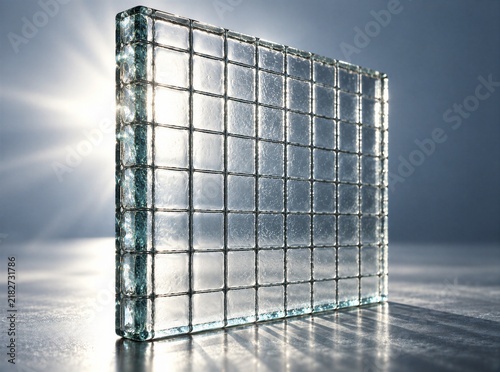 A transparent glass block — tempered glass, mesh.
