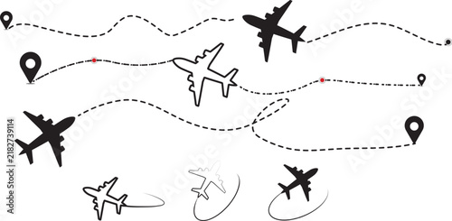 Airplane Travel Route and Flight Path Vector Illustration