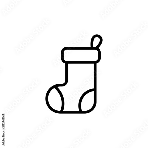 Christmas stocking icon represents traditional holiday gift sock on a white background.