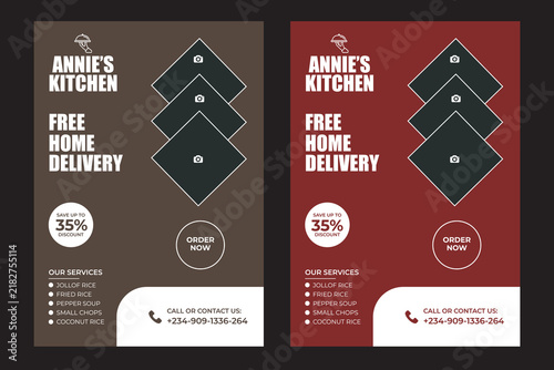Flyer or Social Media Post Template Themed Food flayer design fresh and clean. Set of promo flyers for Healthy eating, nutrition, cooking, breakfast menu, fresh food, dessert, diet, pastry, cuisine. A