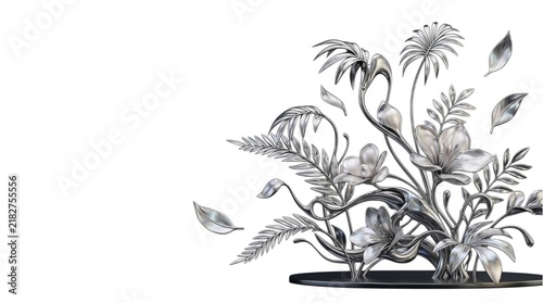 AI-Generated Futuristic Liquid Metal Botanical Garden with Reflective Leaves