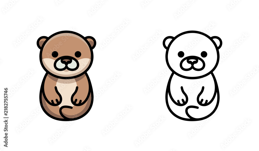 Fototapeta premium Cute cartoon otter illustration with brown fur design for children sticker decor.
