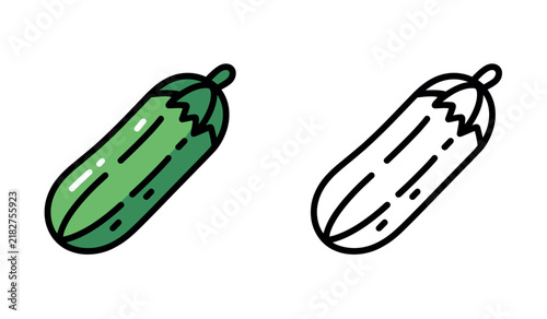 Green zucchini summer squash duo with coloring page outline illustration vector.
