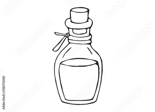 Hand Drawn Glass Tincture Bottle with Cork and Ribbon Line Art Doodle Illustration for Apothecary Design