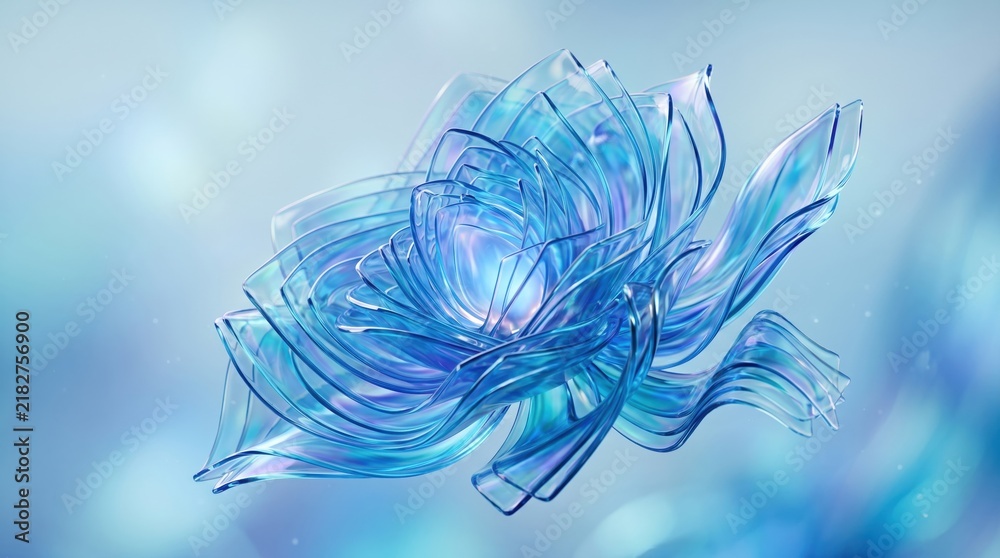 Obraz premium Abstract Futuristic Blue Glass Lotus Flower Glowing with Elegant Translucent Petals Desktop Wallpaper
