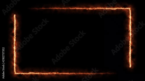 Red fire lightning effect fire frame animation, glowing repetition of burning fire effect, plasma effect digital border animation, Bright neon light effect isolated on black. 4K  animation video