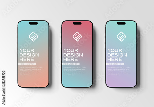 Three Glossy Smartphones Isolated with Editable Background and Shadow Mockup
