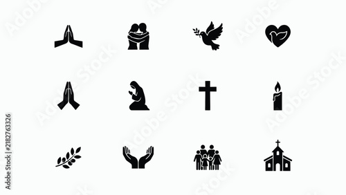 Фотография Religious with Black white icon set showcasing symbols related spirituality fait