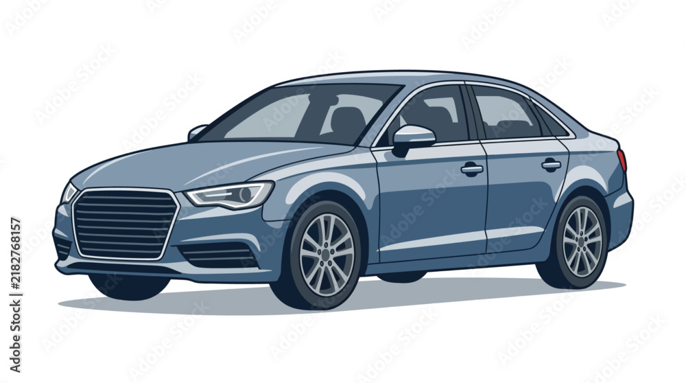 Fototapeta premium Generic modern four-door sedan passenger car isolated on plain white background, side view of sleek contemporary automobile for transport and automotive concepts.