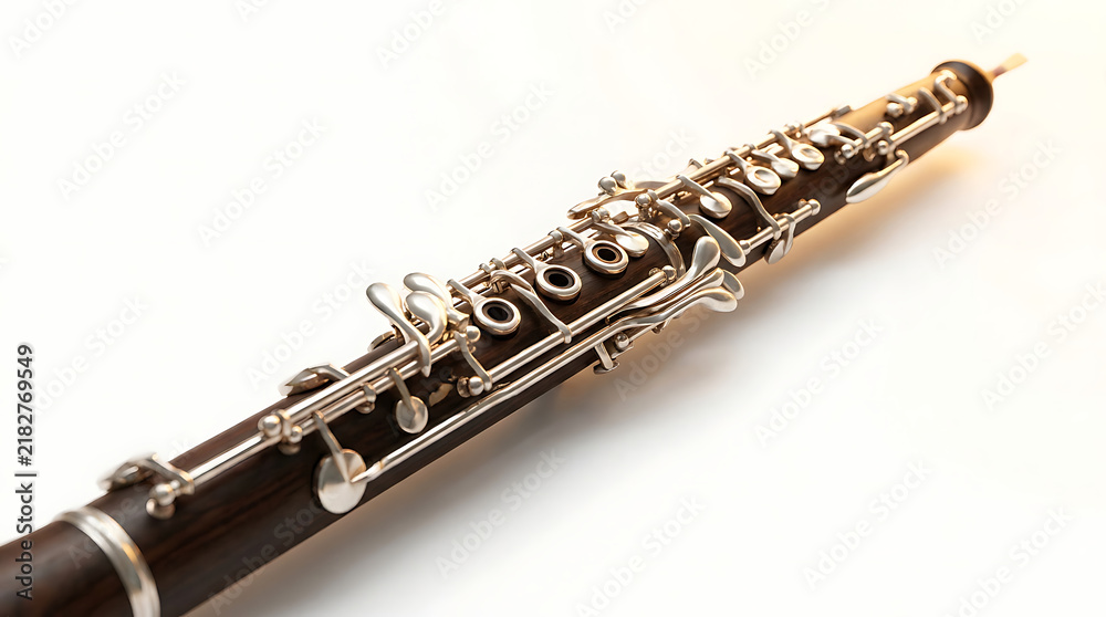 Fototapeta premium Oboe on White Background, Musical Instrument, Woodwind, Close-Up Studio Shot Featuring Music, Performance