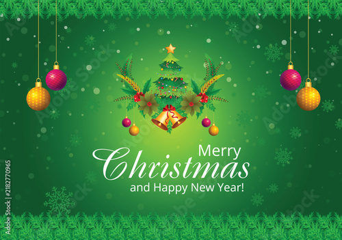 Merry Christmas and Happy New Year – Festive Green Christmas Background