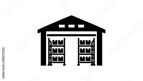 Warehouse storage shelves black icon for inventory systems.