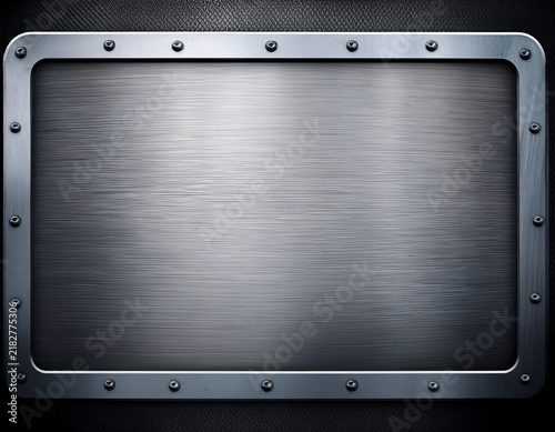 Brushed metal plate,  frame with steel . Metal surface empty plaque or frame mockup.