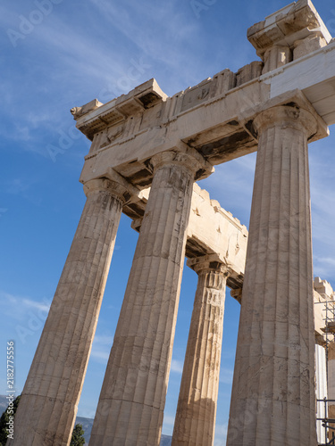 Canvastavla Looking up at ruined Greek temple columns and stone debris, Acropolis