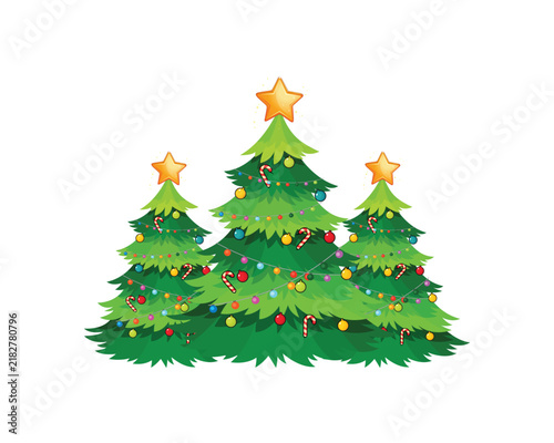 Decorated Christmas Trees Vector Clipart with Golden Stars