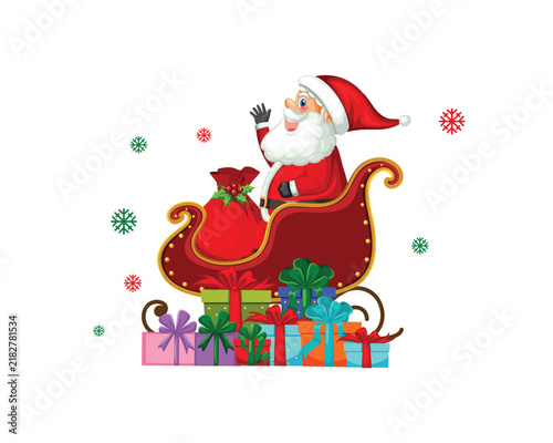 Cheerful Santa Claus Waving in Sleigh with Gift Boxes Vector