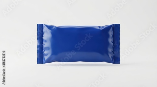 Blue foil rectangular packaging with copy space for branding design mock up on white background.