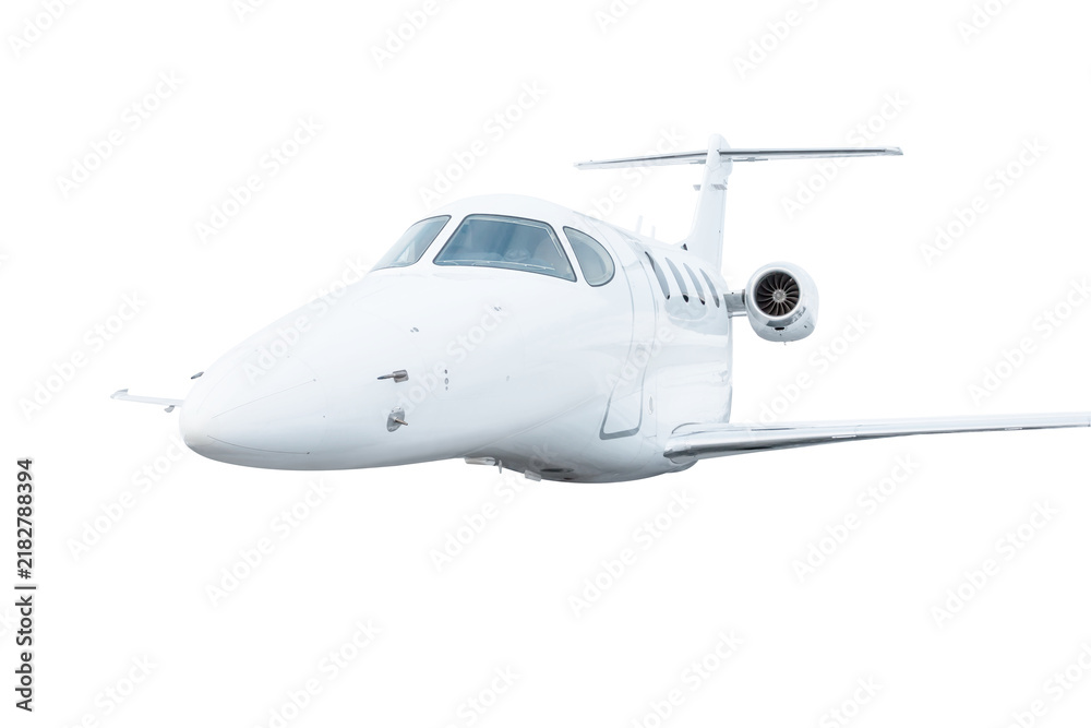 Fototapeta premium White modern luxury private jet fly isolated