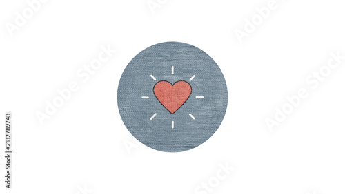 Minimalist Shining Heart Icon Vector Concept on Grey Textured Canvas Badge Isolated on White Background