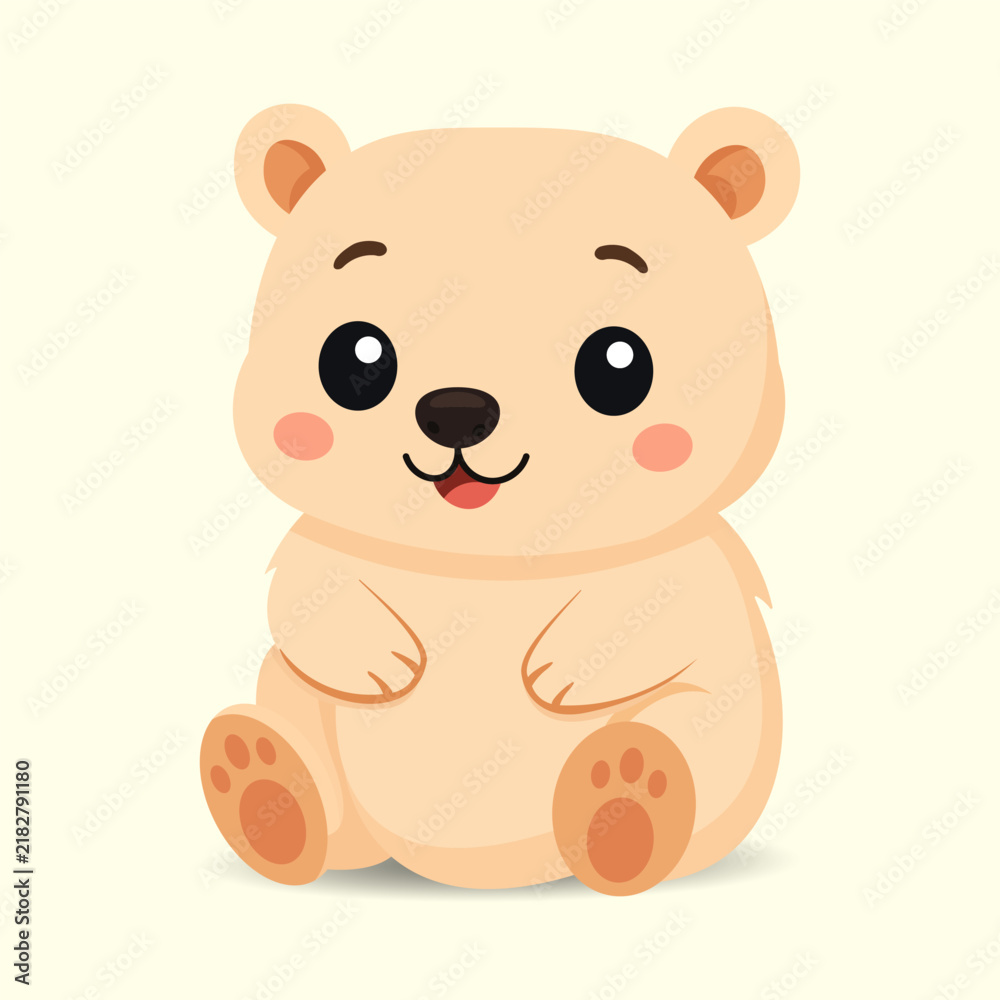 Fototapeta premium Cute happy baby bear sitting vector. Adorable children bear animal cartoon character illustration.