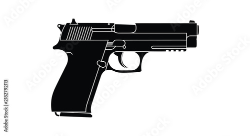 Konstfotografi Detailed handgun silhouette against a white background a stark black representat