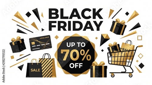 Black Friday Mega Sale Vector with Discount Shopping Elements