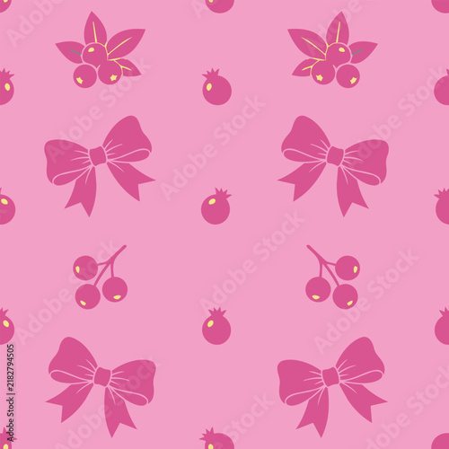 Elegant magenta seamless pattern with bows and berries