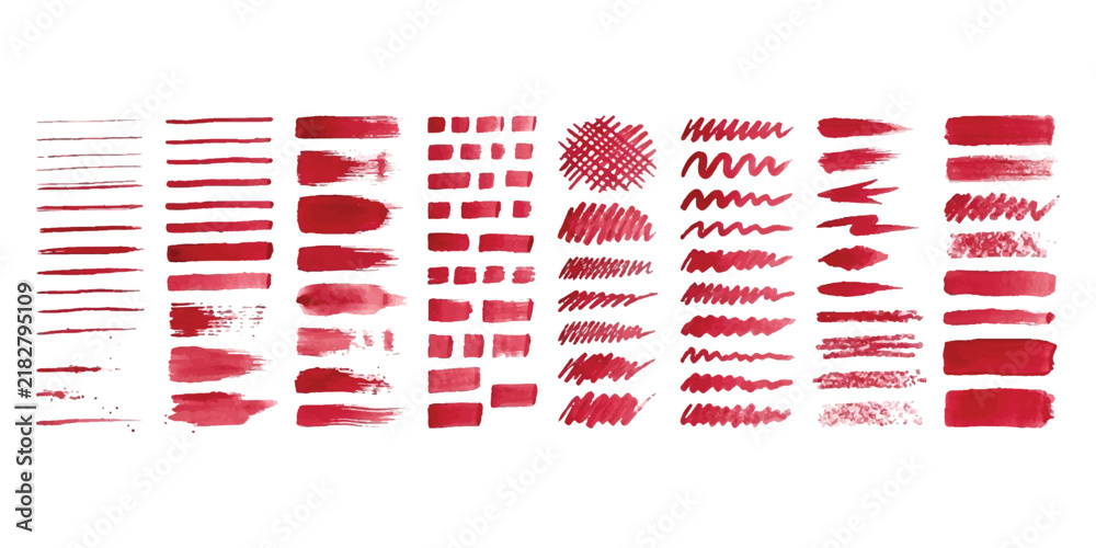 Obraz premium Collection of red ink brush strokes and artistic hand drawn lines for graphic design projects