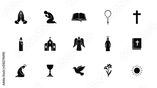 Фотография Religious symbols and figures in minimalist black with simple black silhouettes