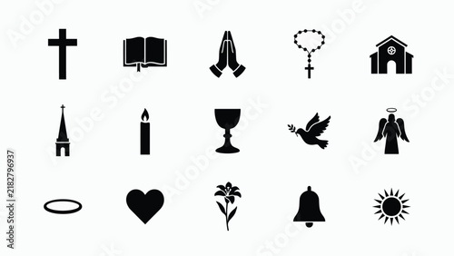 Canvastavla Religious icons and symbols displayed in minimalist black with represent various