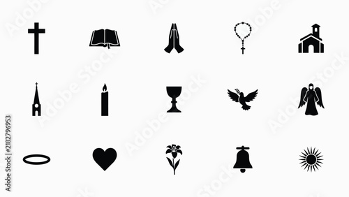 Canvastavla Collection of religious and spiritual symbols displayed in minimalist black with
