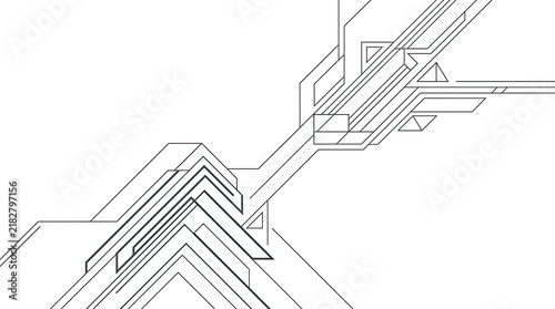 Architectural blueprint with detailed lines and geometric shapes in a monochrome style