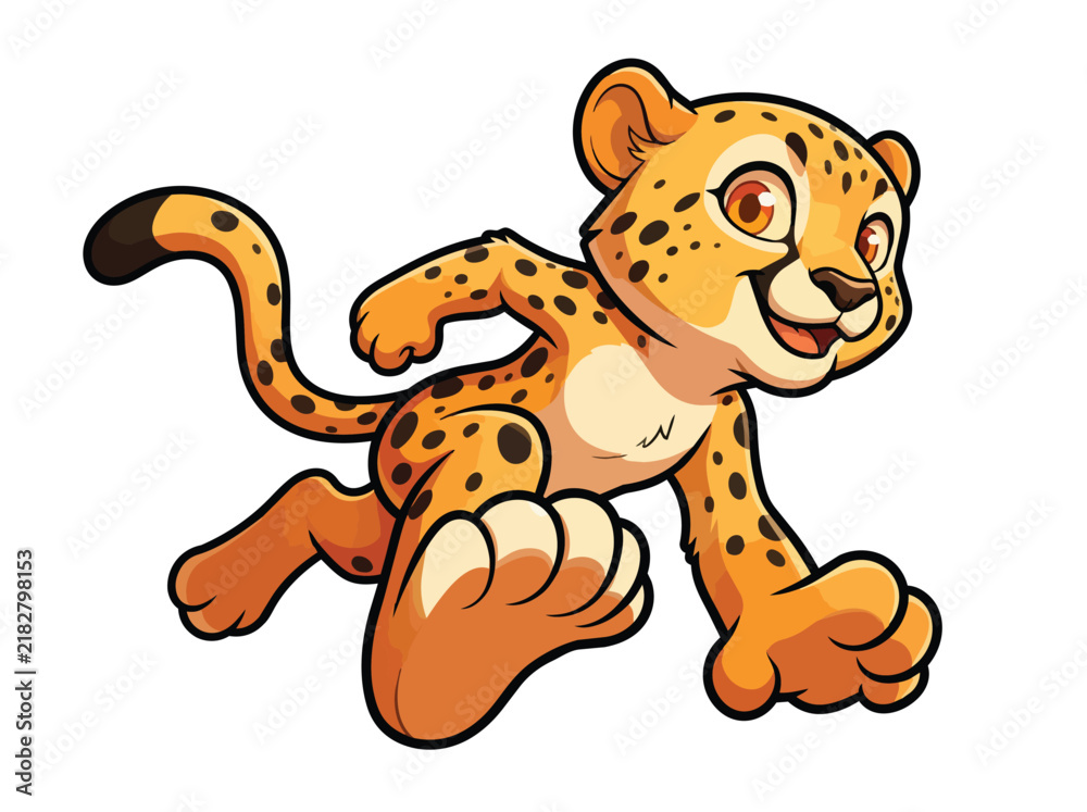 Obraz premium Cute cartoon leopard cub running cheerful pose