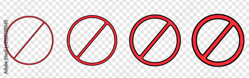 Prohibition signs with increasing stroke thickness. warning icons indicating forbidden actions. safety symbols for restricted activities. set of circle negation marks prohibition forbidden