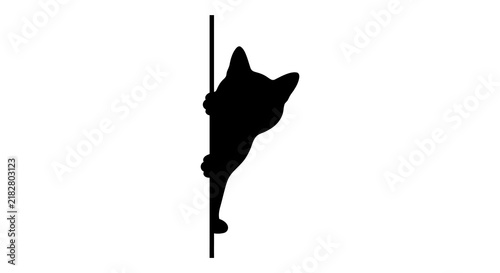 Canvas Print Cat silhouette clinging to a vertical bar on a white background