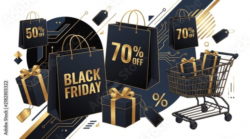 Black Friday Shopping Bags and Discount Vector