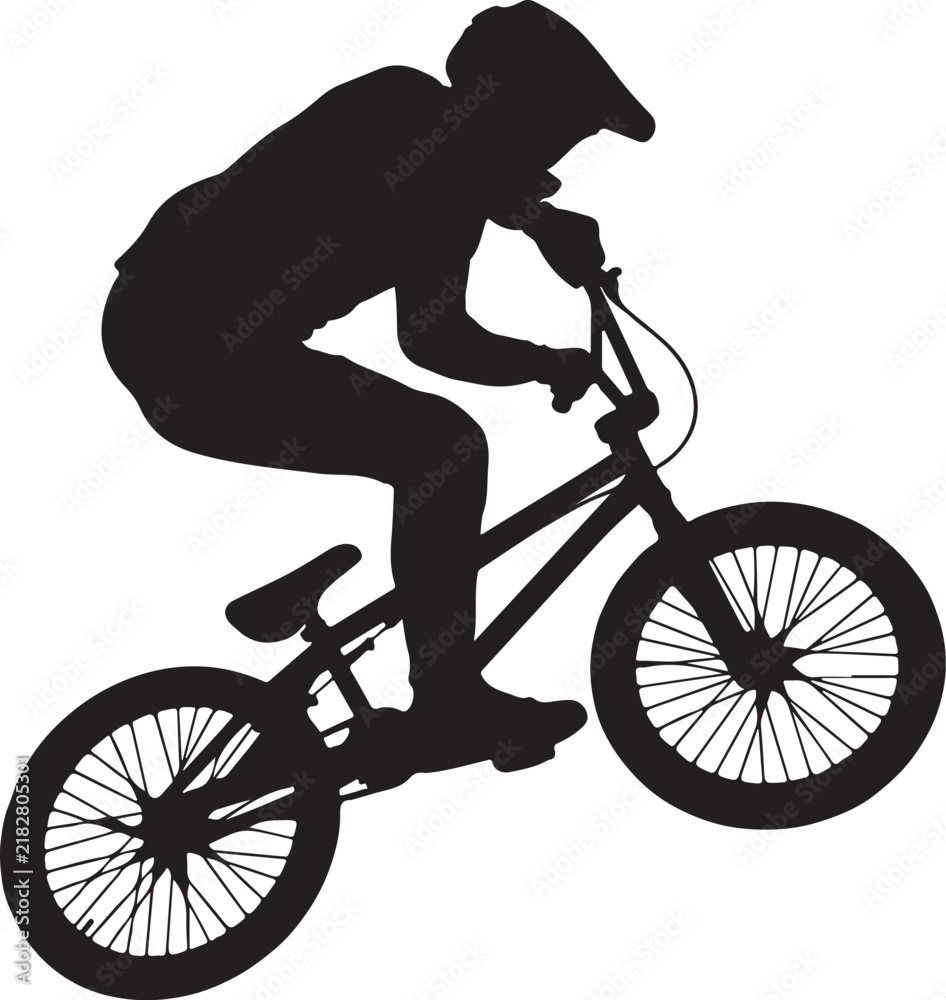 Obraz premium BMX rider performing a tabletop jump in mid-air during stunt show