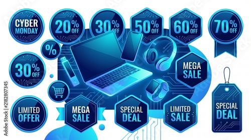 Cyber Monday Technology Sale Vector Illustration