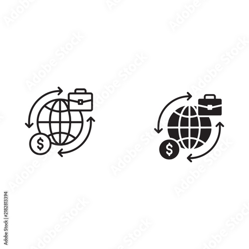 Global finance icon with briefcase and dollar sign black line style