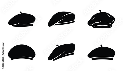 Set of black beret hats