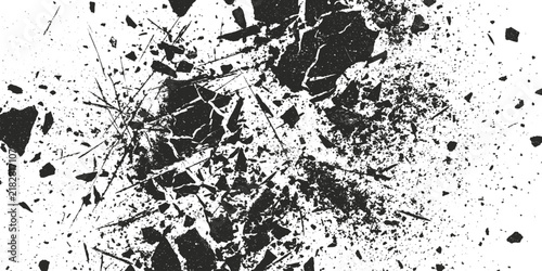 Shattered Reality: A dramatic explosion of fragmented debris and sharp, angular shards, creating a sense of chaos and destruction.