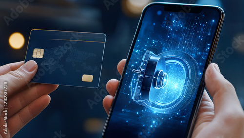 Close-Up of Credit Card and Smartphone Displaying Glowing Digital Vault Animation