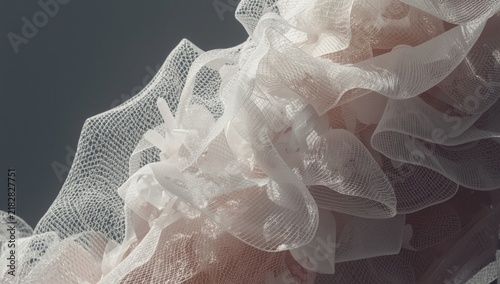Surreal cinematic of a floating translucent fabric with pink and white hues