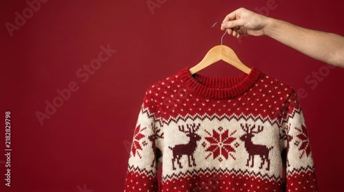 knitted sweater on a red background