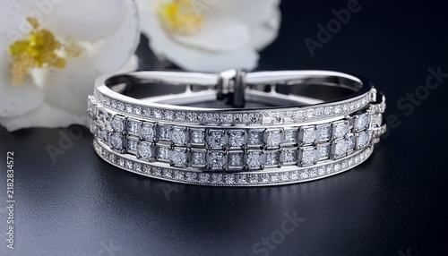silver and white bracelet with diamonds